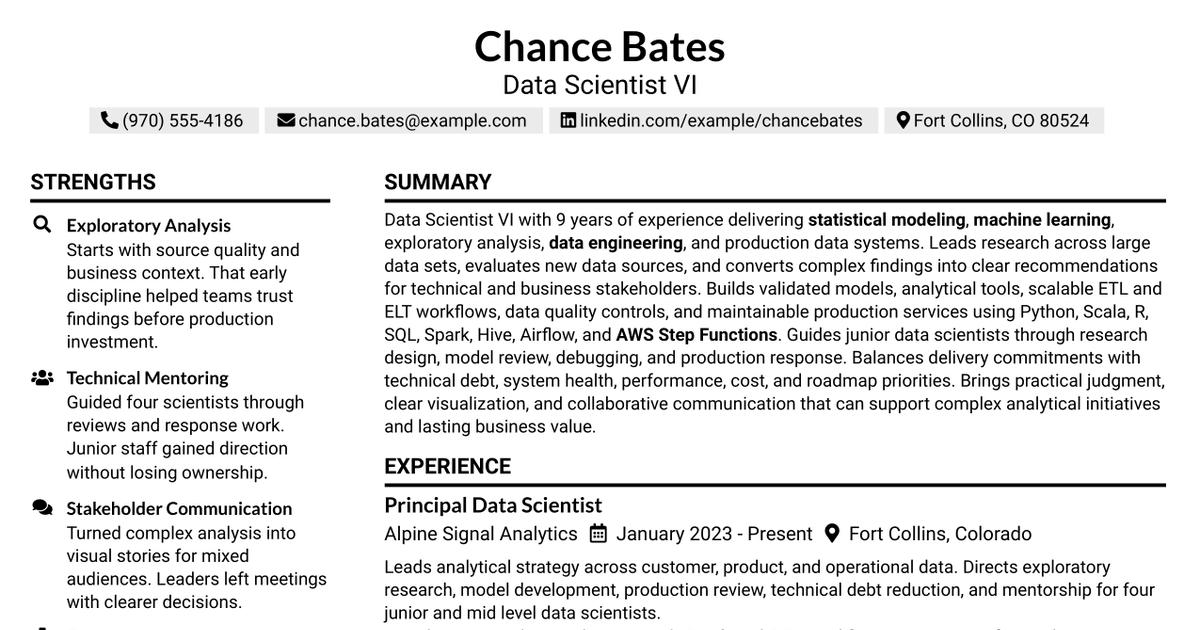 7 Data Scientist VI Resume Templates with Example