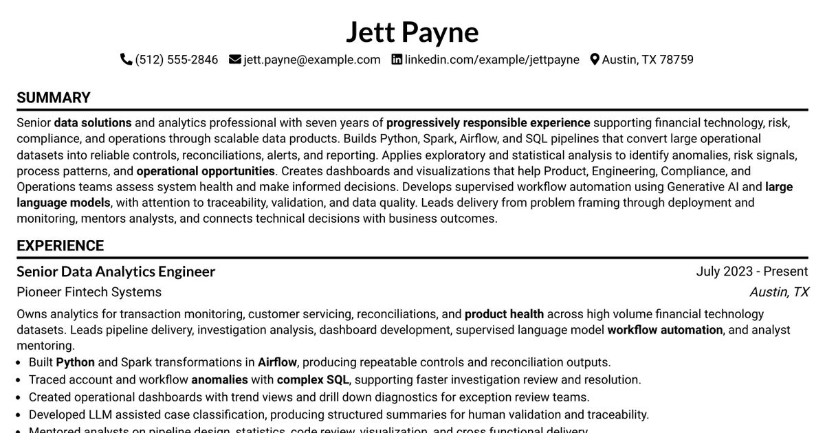 7 Data Solutions & Analytics Senior Analyst Resume Templates with Example