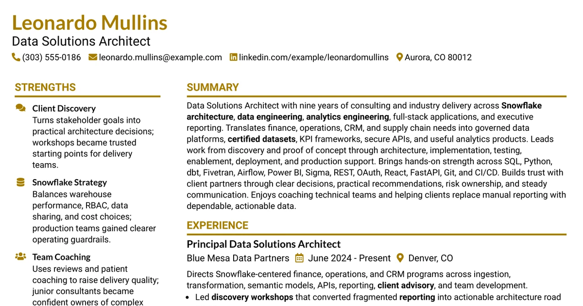 33 Data Solutions Architect Resume Templates with Example 2026 (ATS-Optimized)