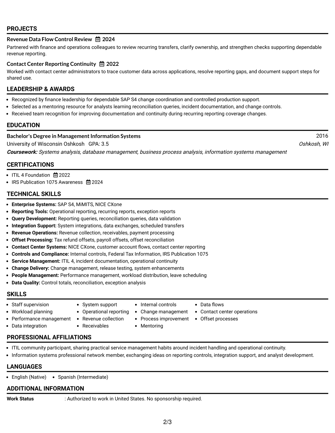 Resume Example Page 2