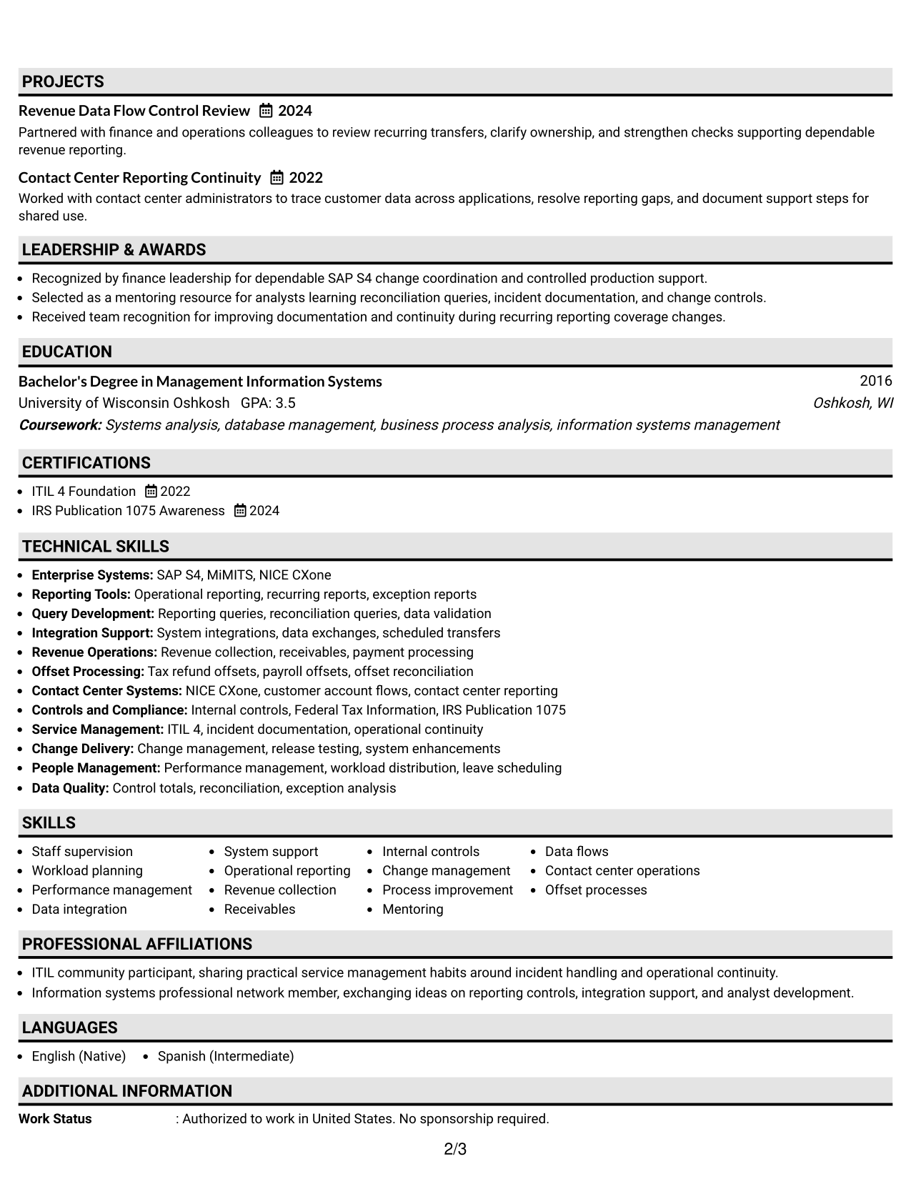 Resume Example Page 2