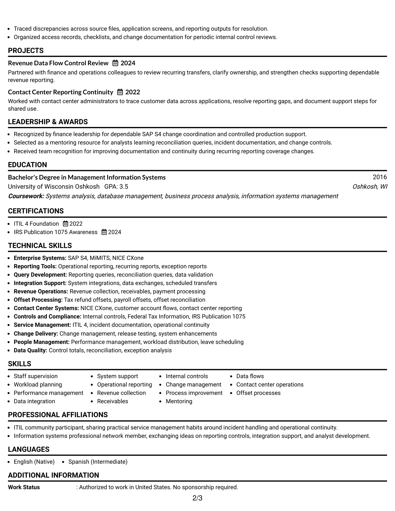Resume Example Page 2