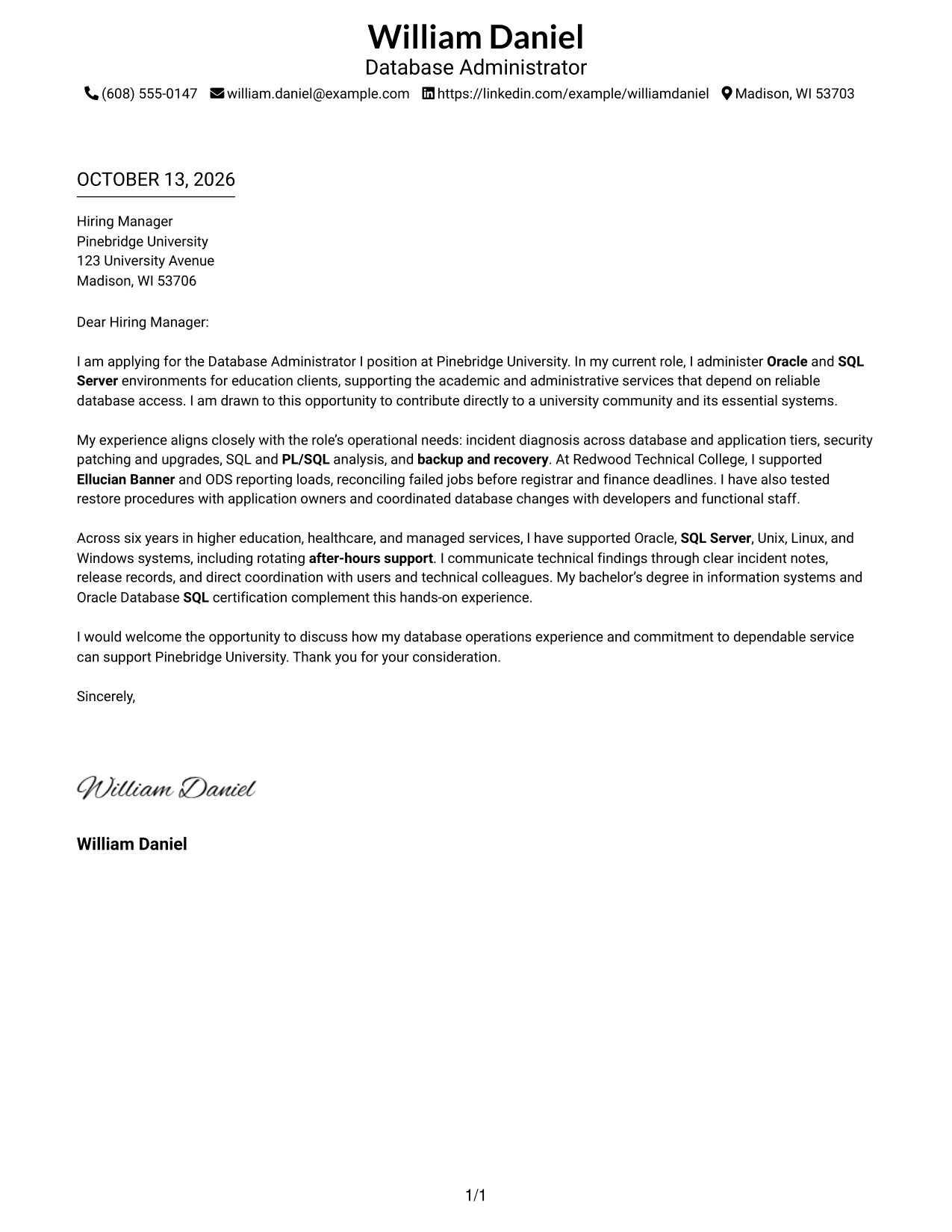 Cover Letter Example Page 1