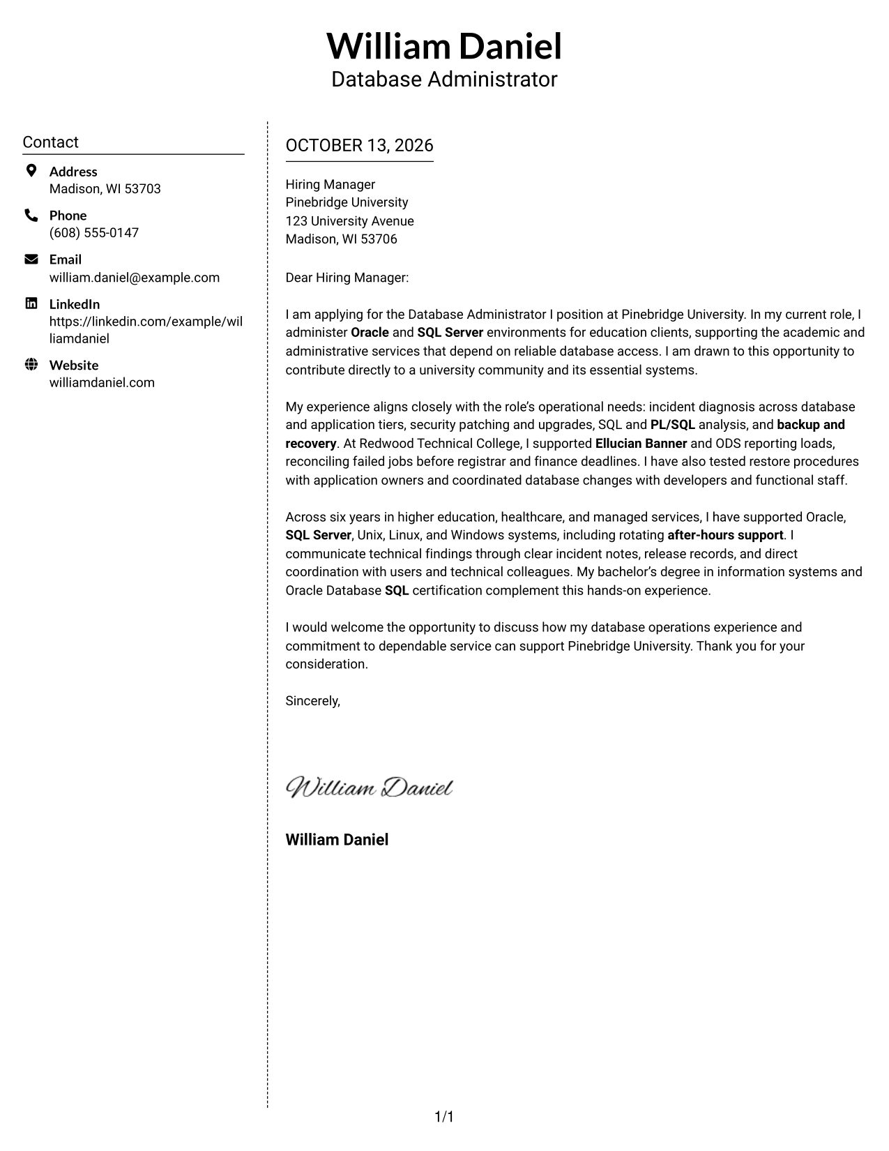 Cover Letter Example Page 1
