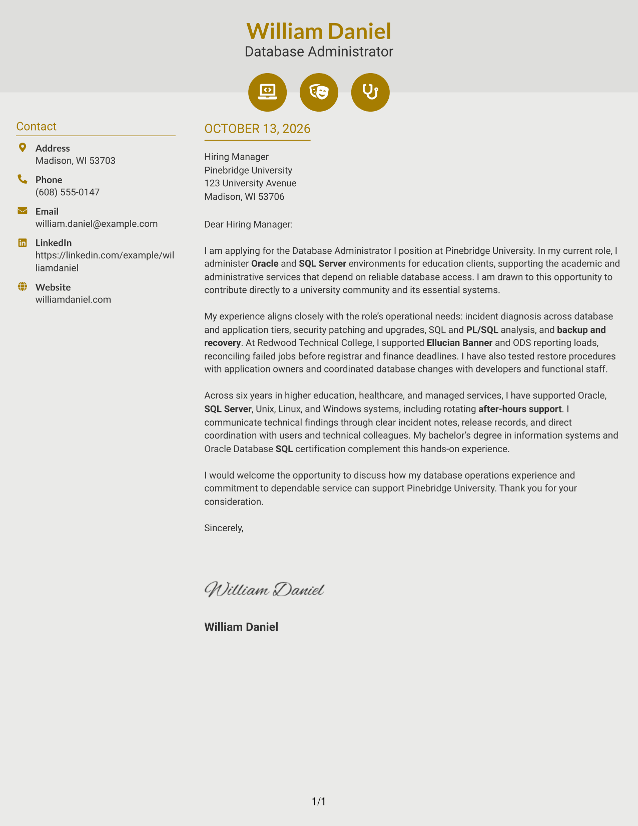 Cover Letter Example Page 1
