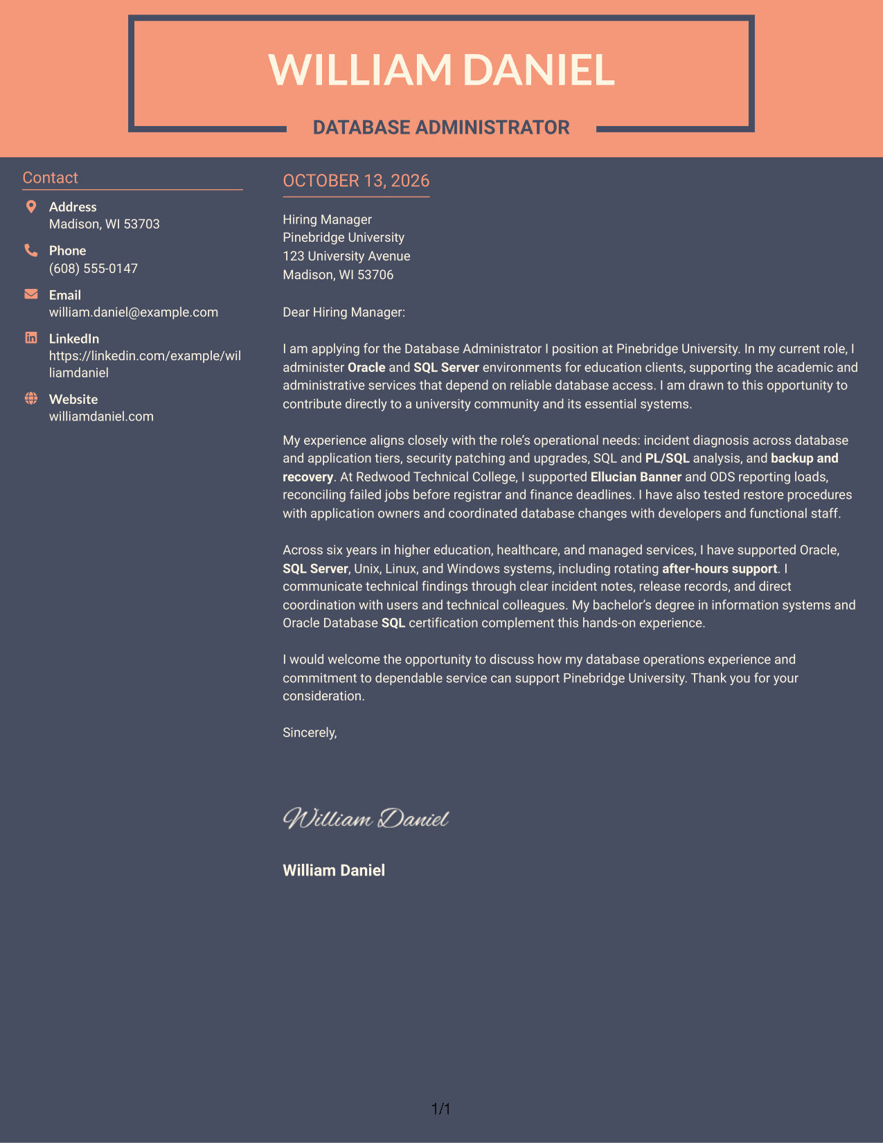 Cover Letter Example Page 1