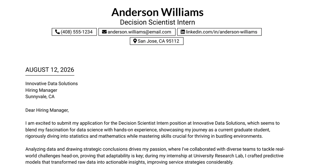30+ Decision Scientist Intern Cover Letter Templates with Example 2026