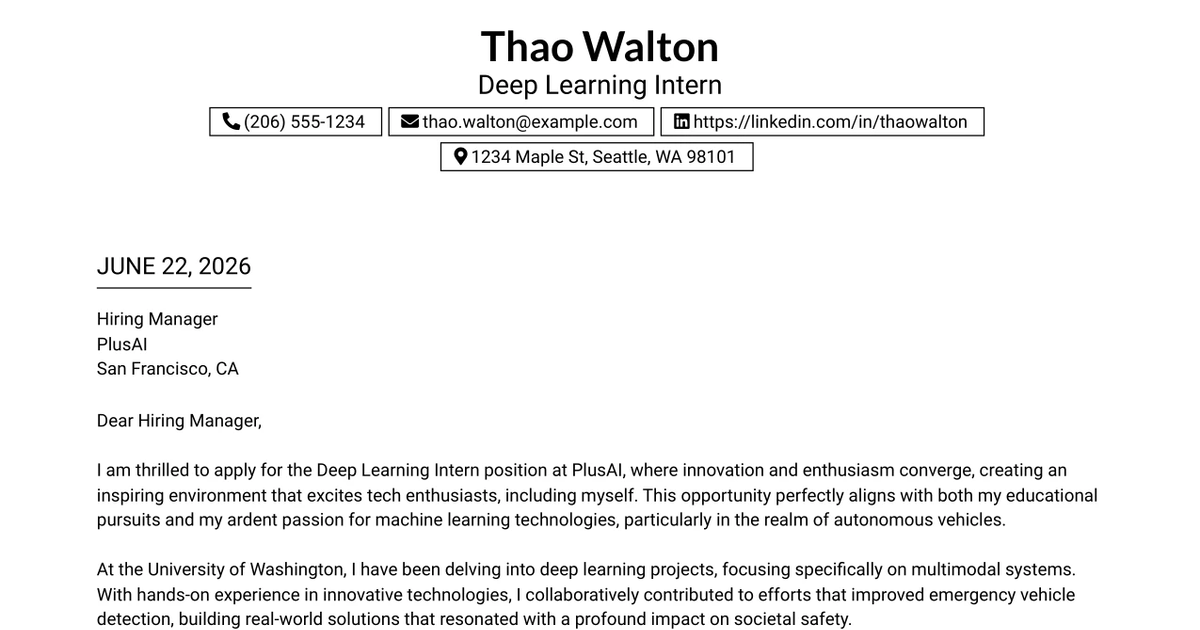 30+ Deep Learning Intern Cover Letter Templates with Example 2026
