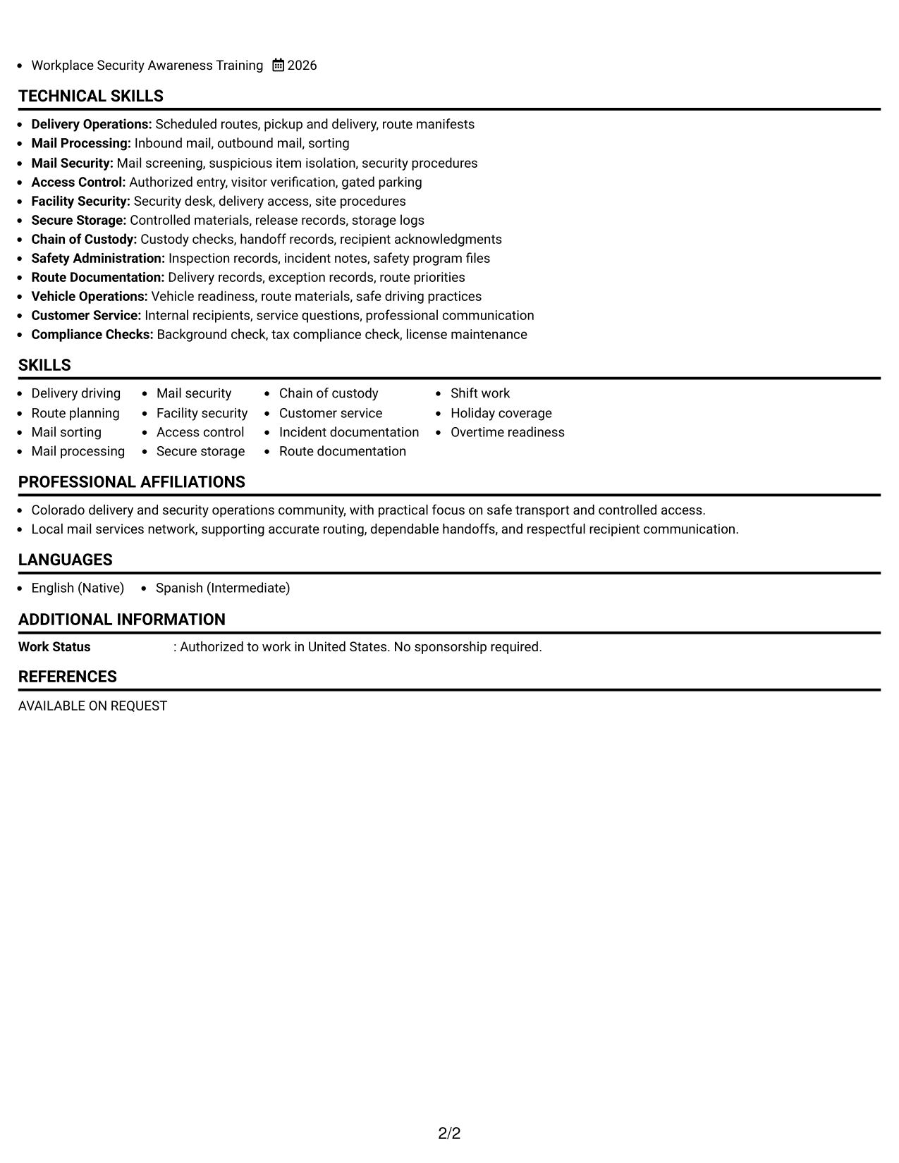Resume Example Page 2