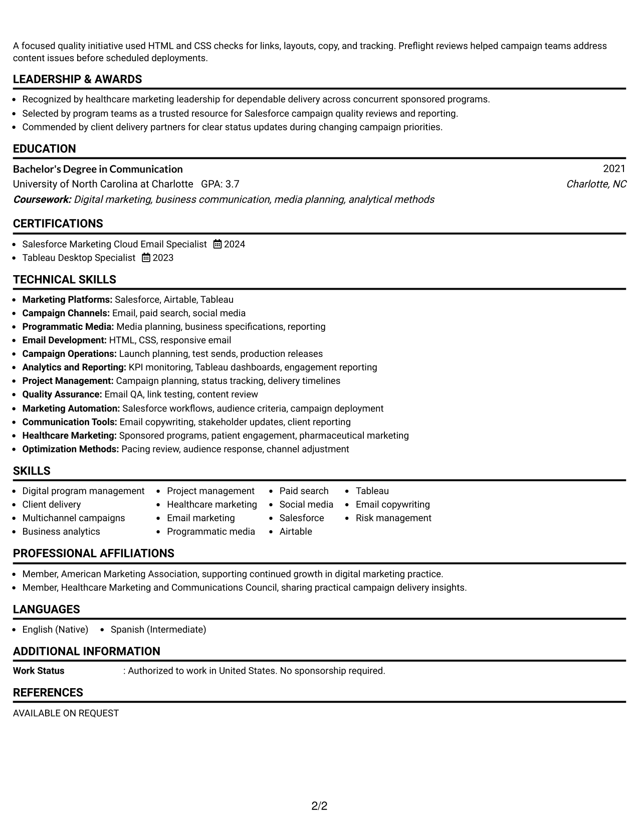 Resume Example Page 2