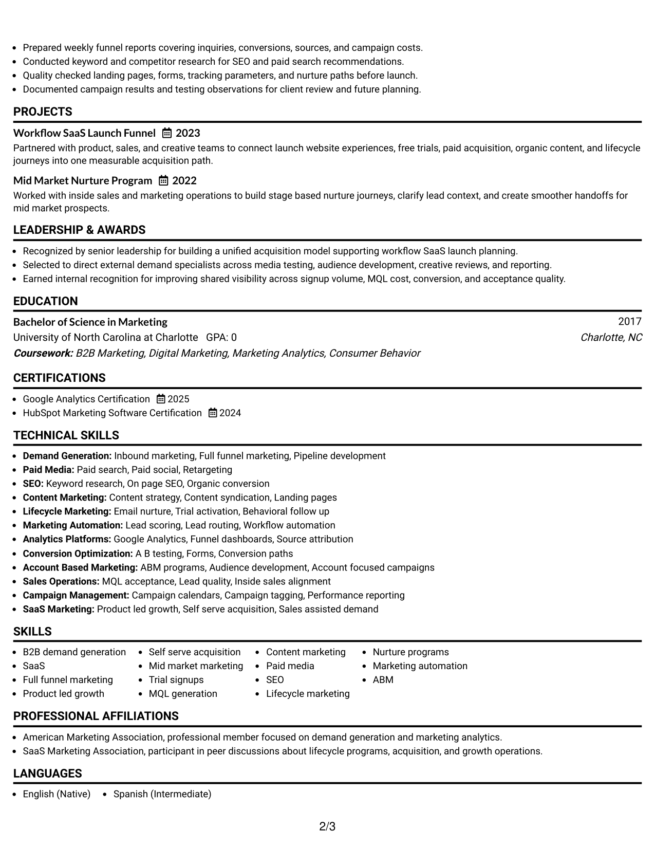 Resume Example Page 2