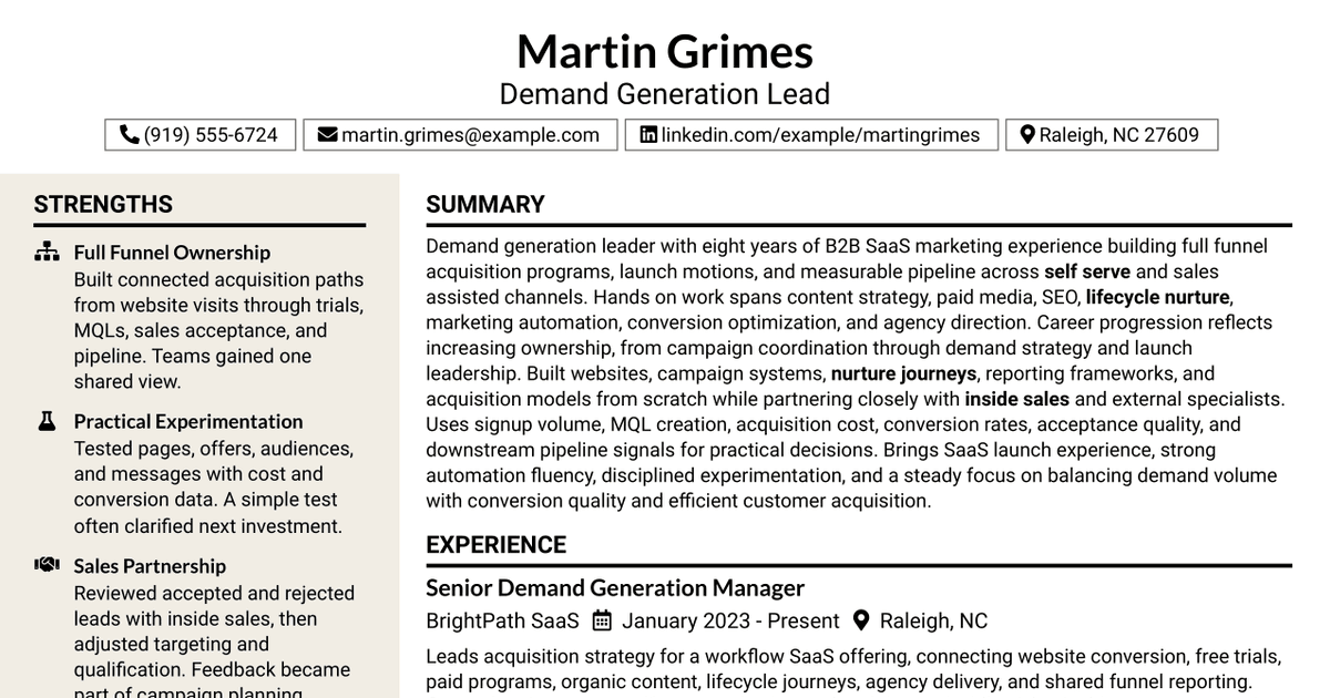 7 Demand Generation Lead Resume Templates with Example