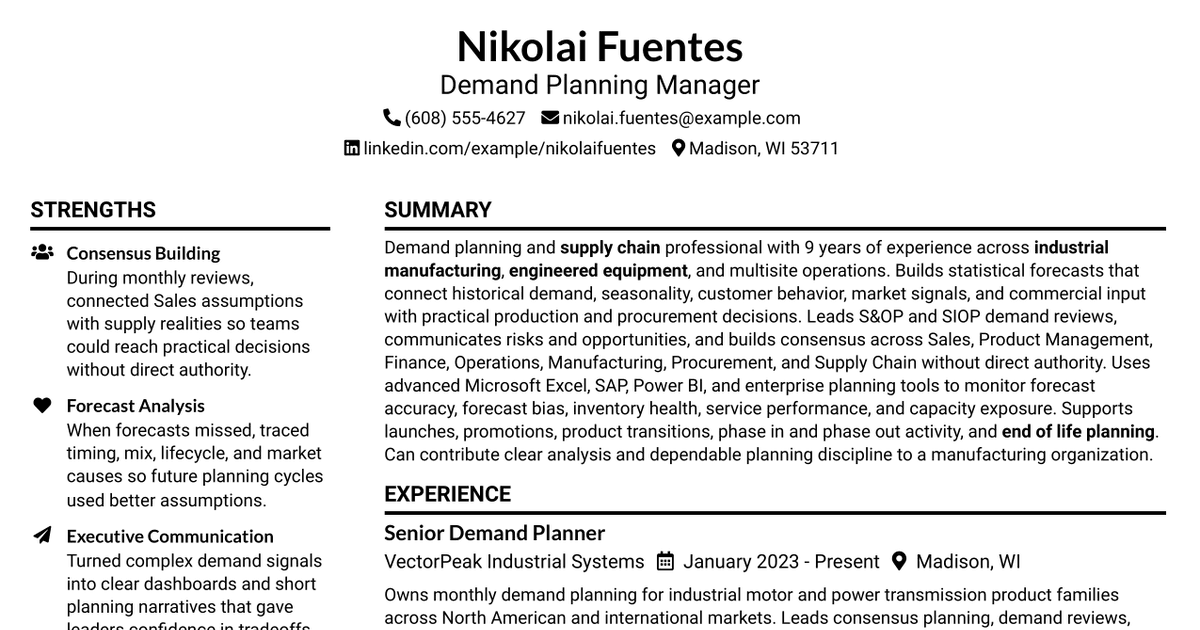 7 Demand Planning Manager Resume Templates with Example