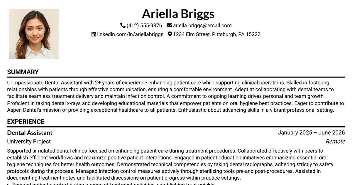 33 Dental Assistant Resume Templates with Example 2026 (ATS-Optimized)