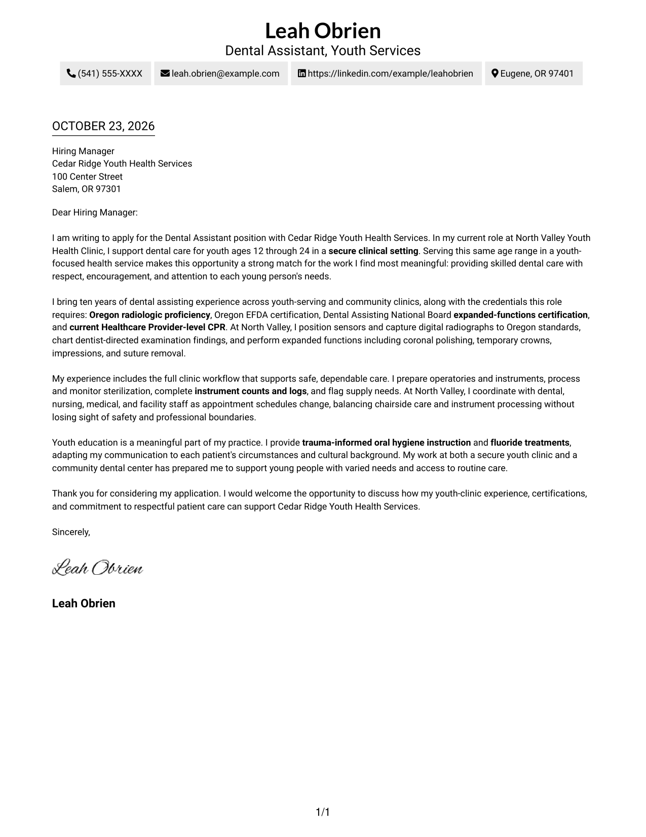 Cover letter example — page 1