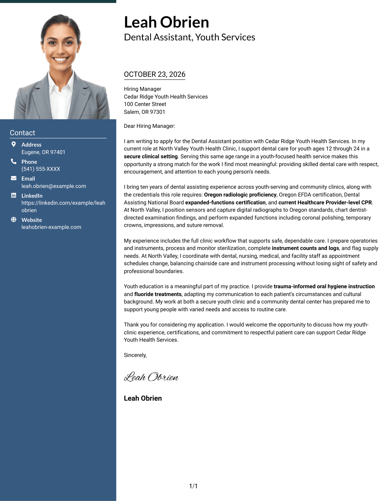 Cover letter example — page 1