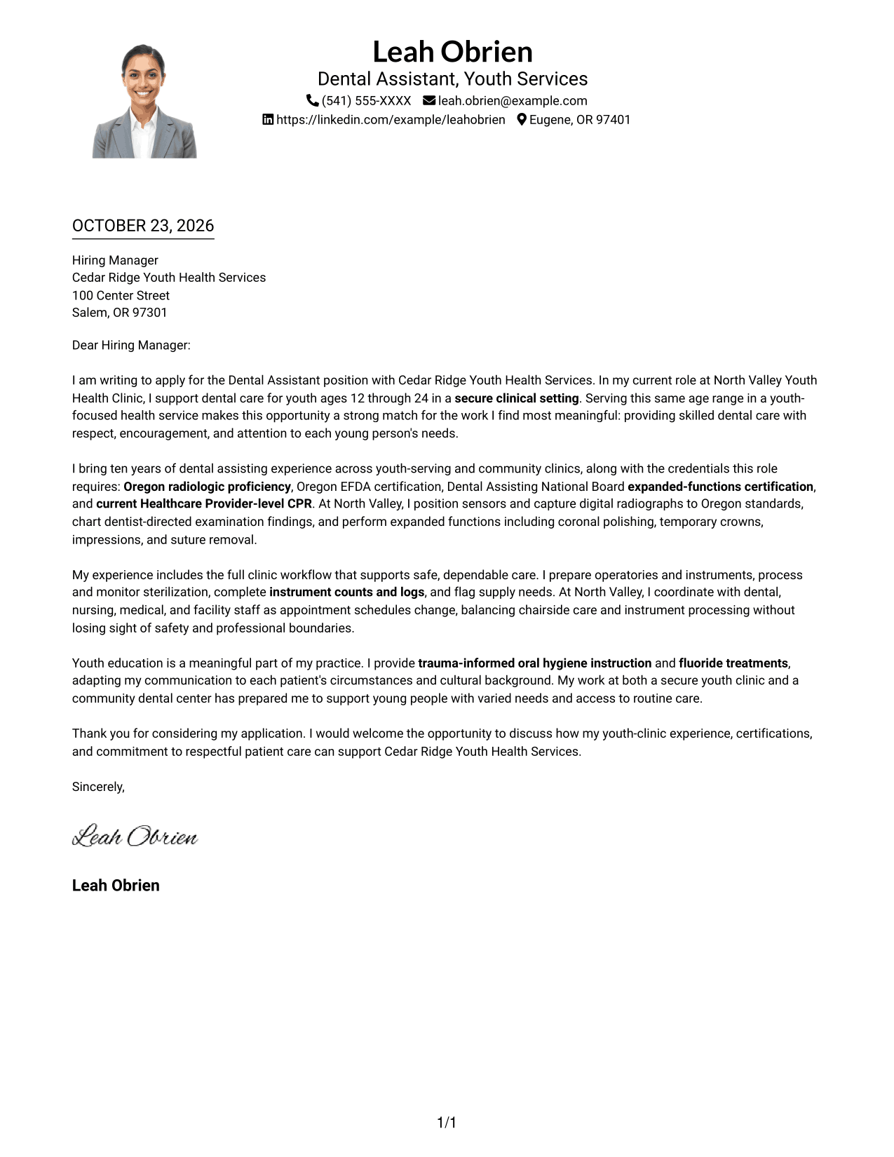 Cover letter example — page 1