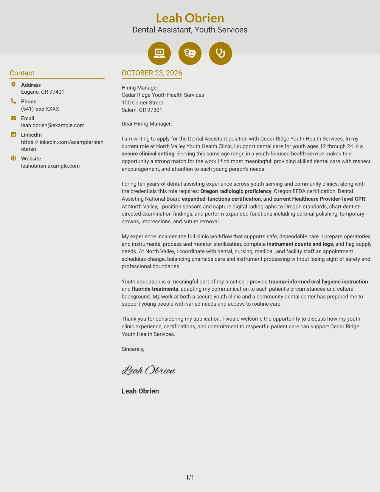 Cover letter example — page 1