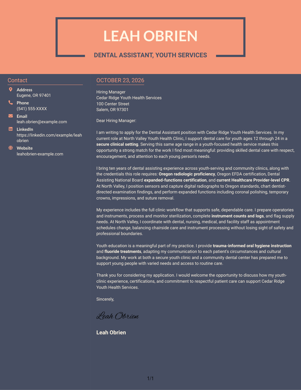 Cover letter example — page 1