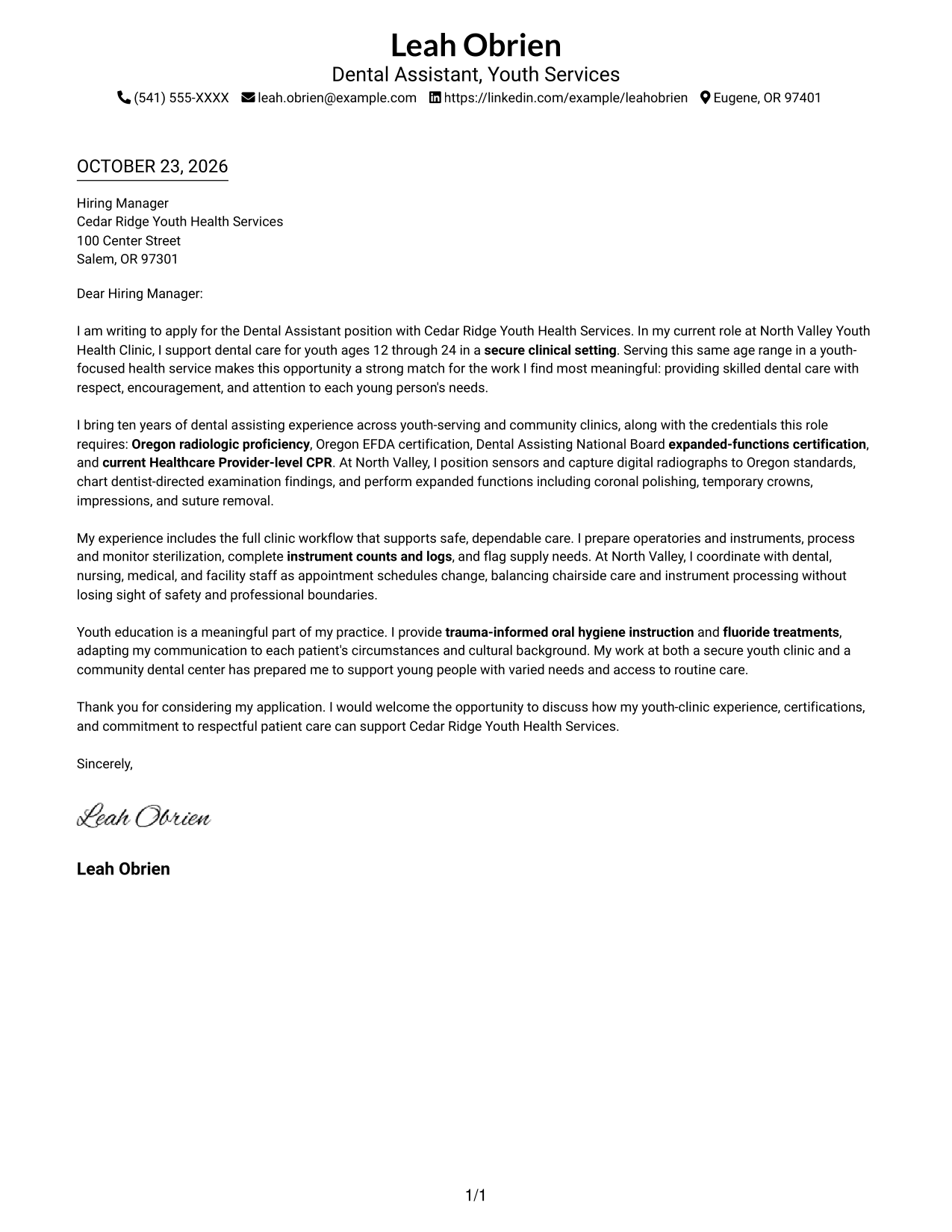 Cover letter example — page 1