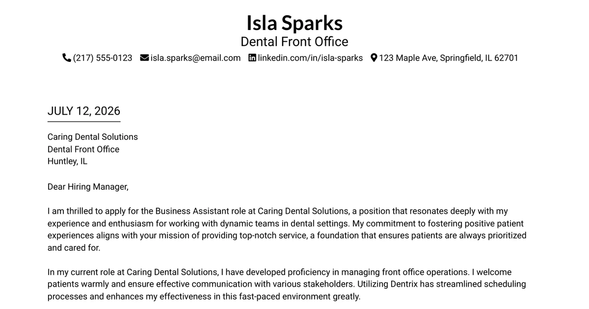30+ Dental Front Office Cover Letter Templates with Example 2026