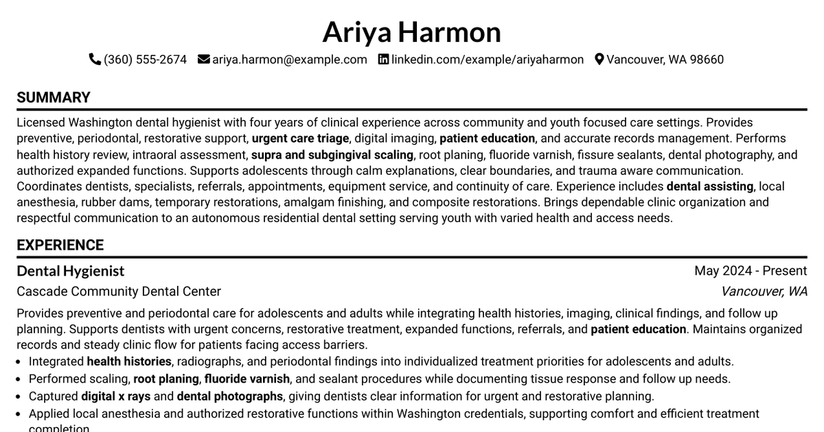 7 Dental Hygienist 2 Resume Templates with Example