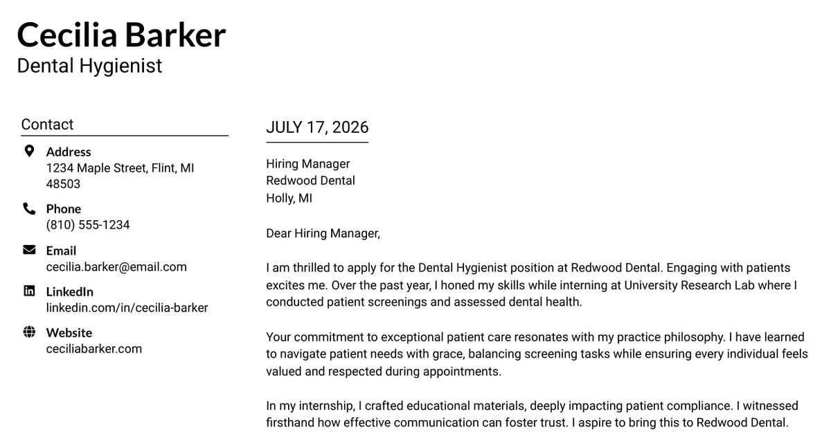 30+ Dental Hygienist Cover Letter Templates with Example 2026