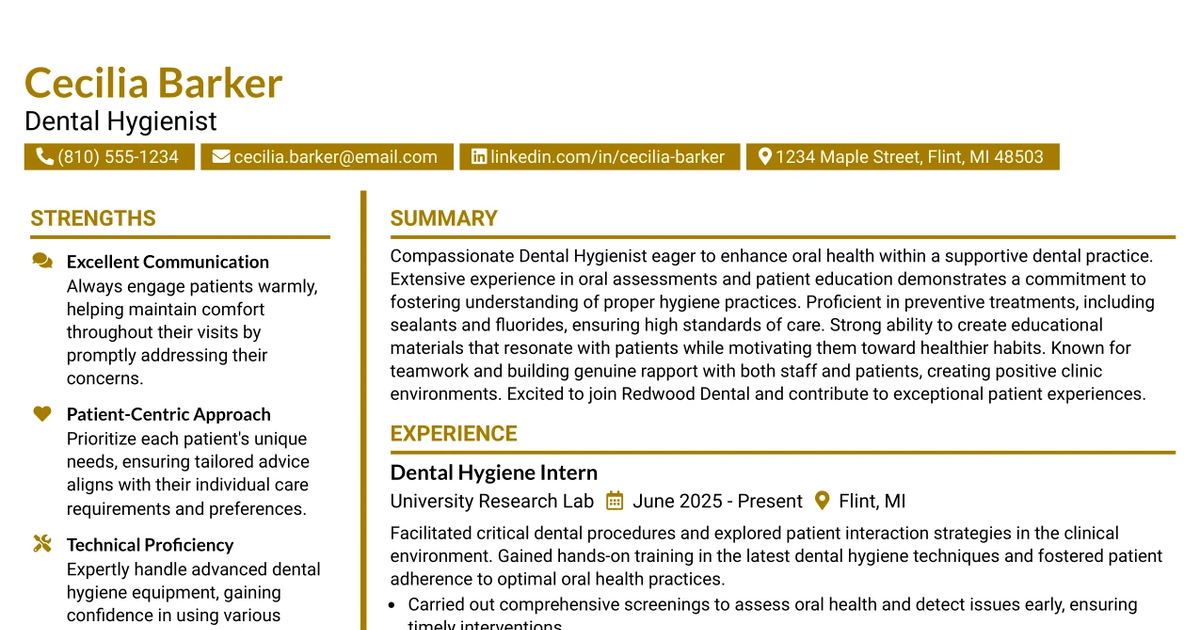 33 Dental Hygienist Resume Templates with Example 2026 (ATS-Optimized)