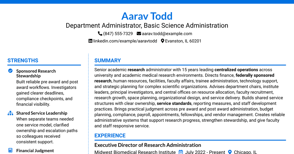 7 Department Administrator - Basic Science Administration Resume Templates with Example