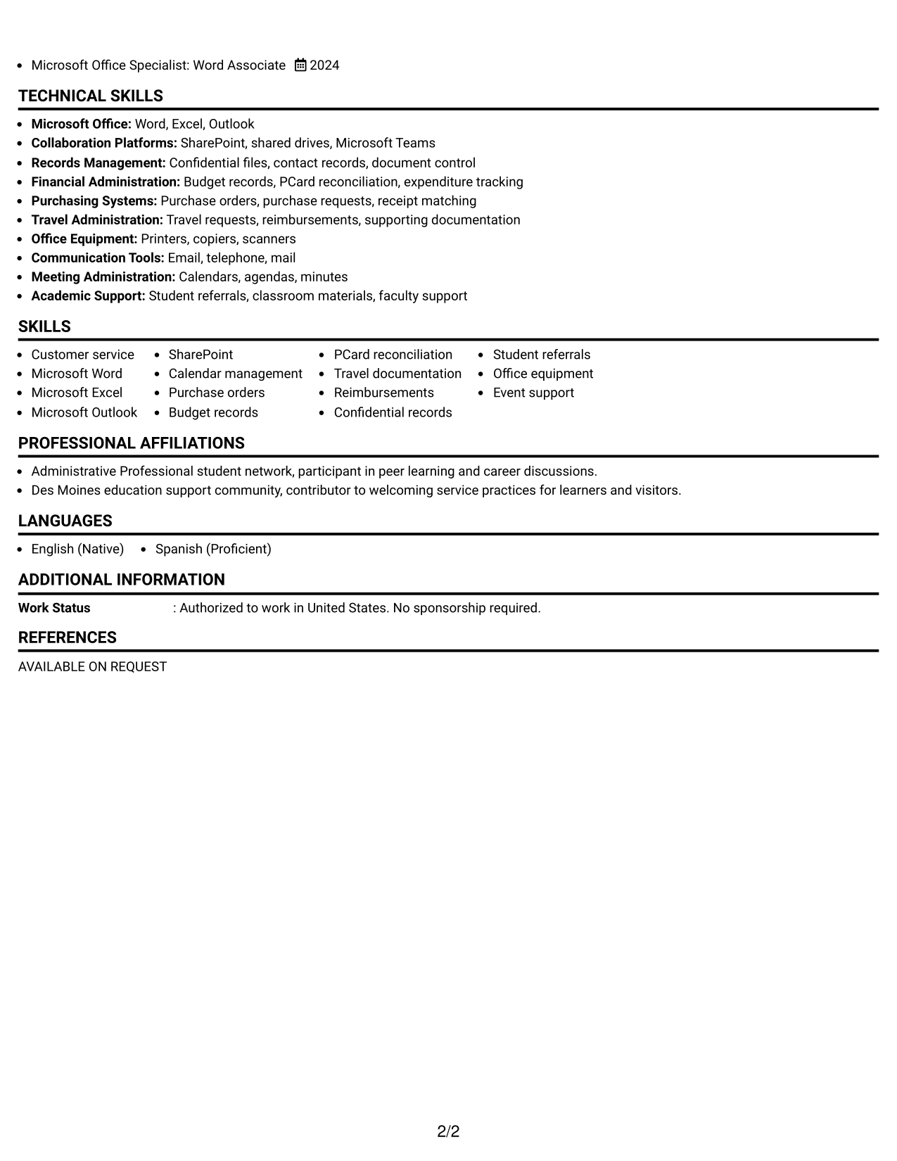 Resume Example Page 2