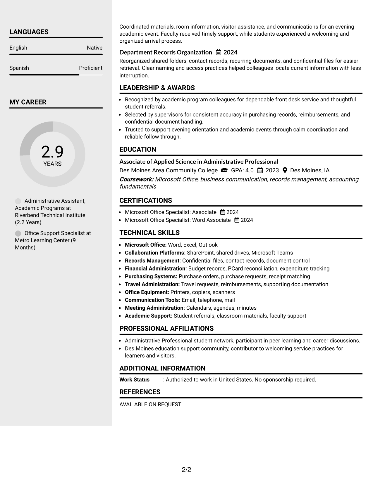 Resume Example Page 2