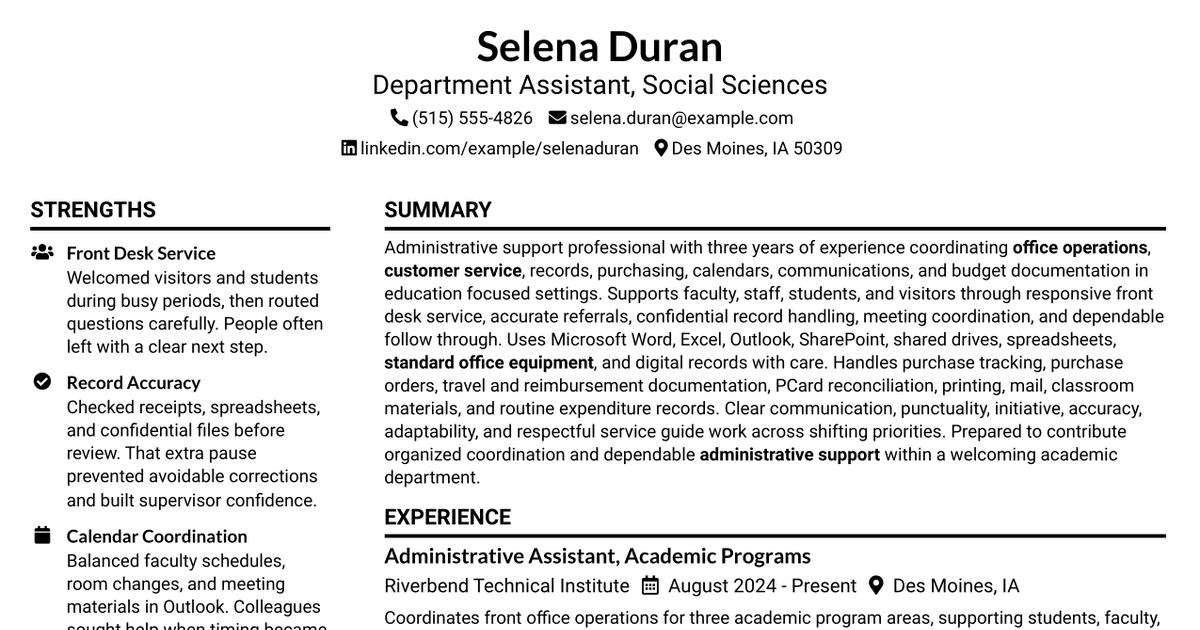 7 Department Assistant - Social Sciences Resume Templates with Example