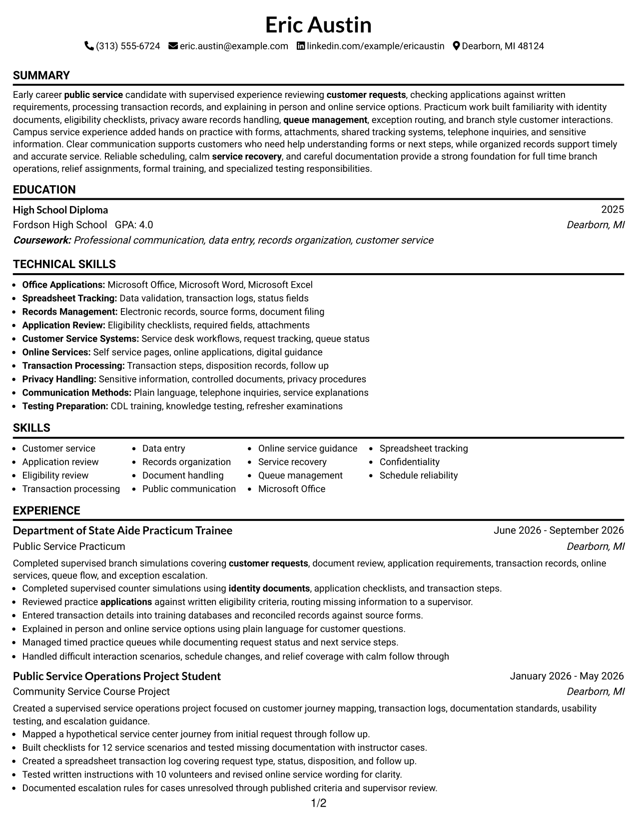 Resume Example Page 1