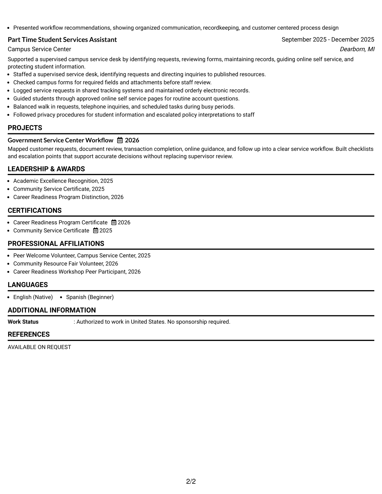 Resume Example Page 2