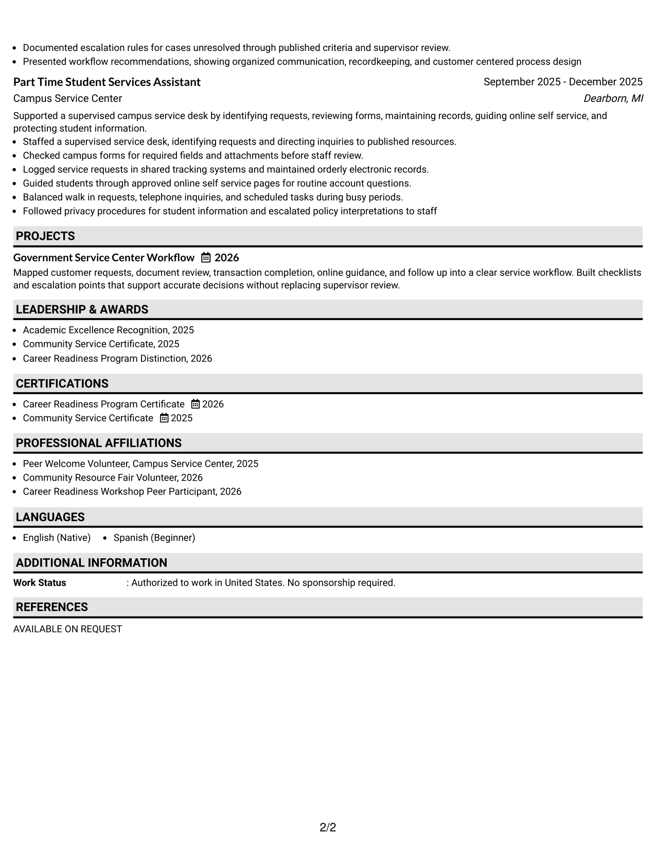 Resume Example Page 2