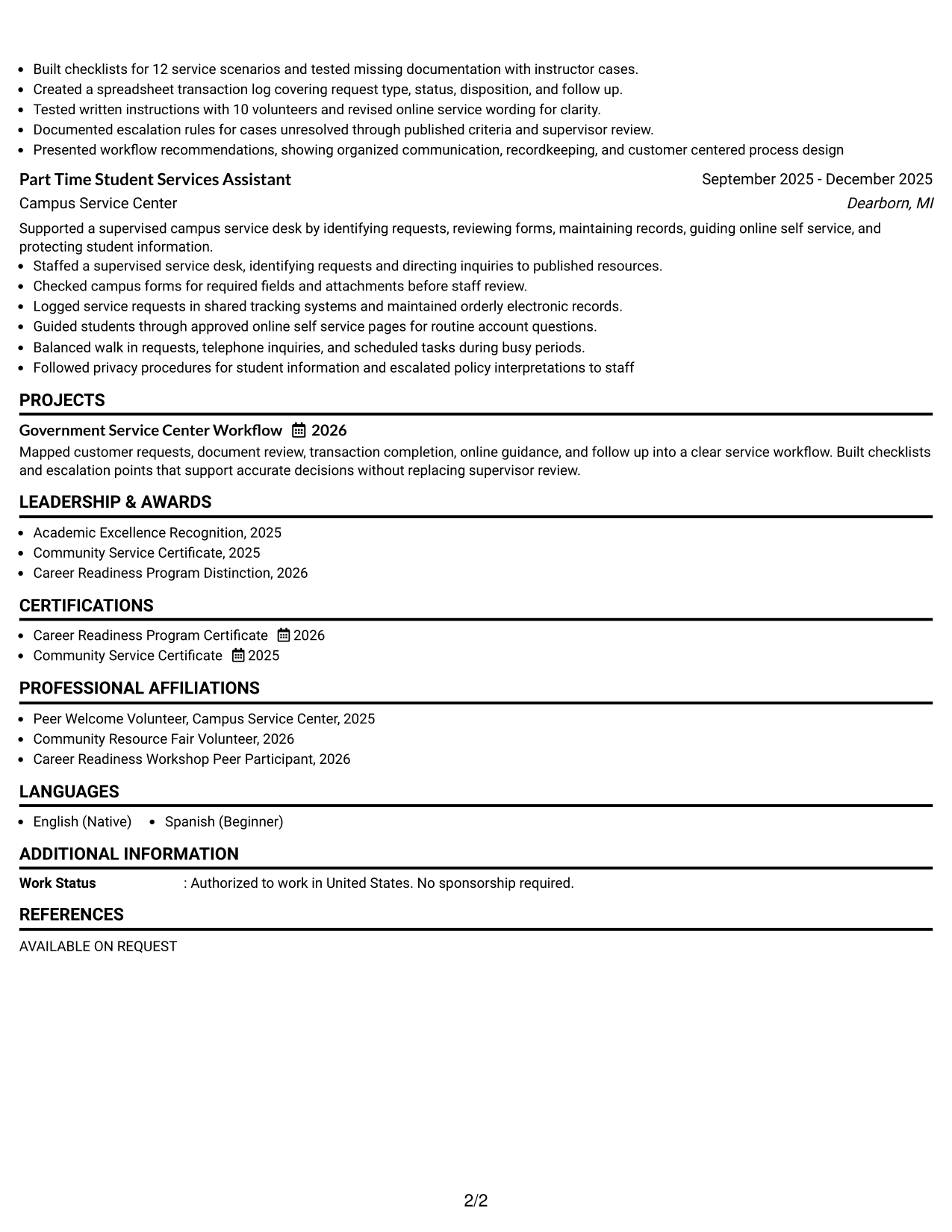 Resume Example Page 2