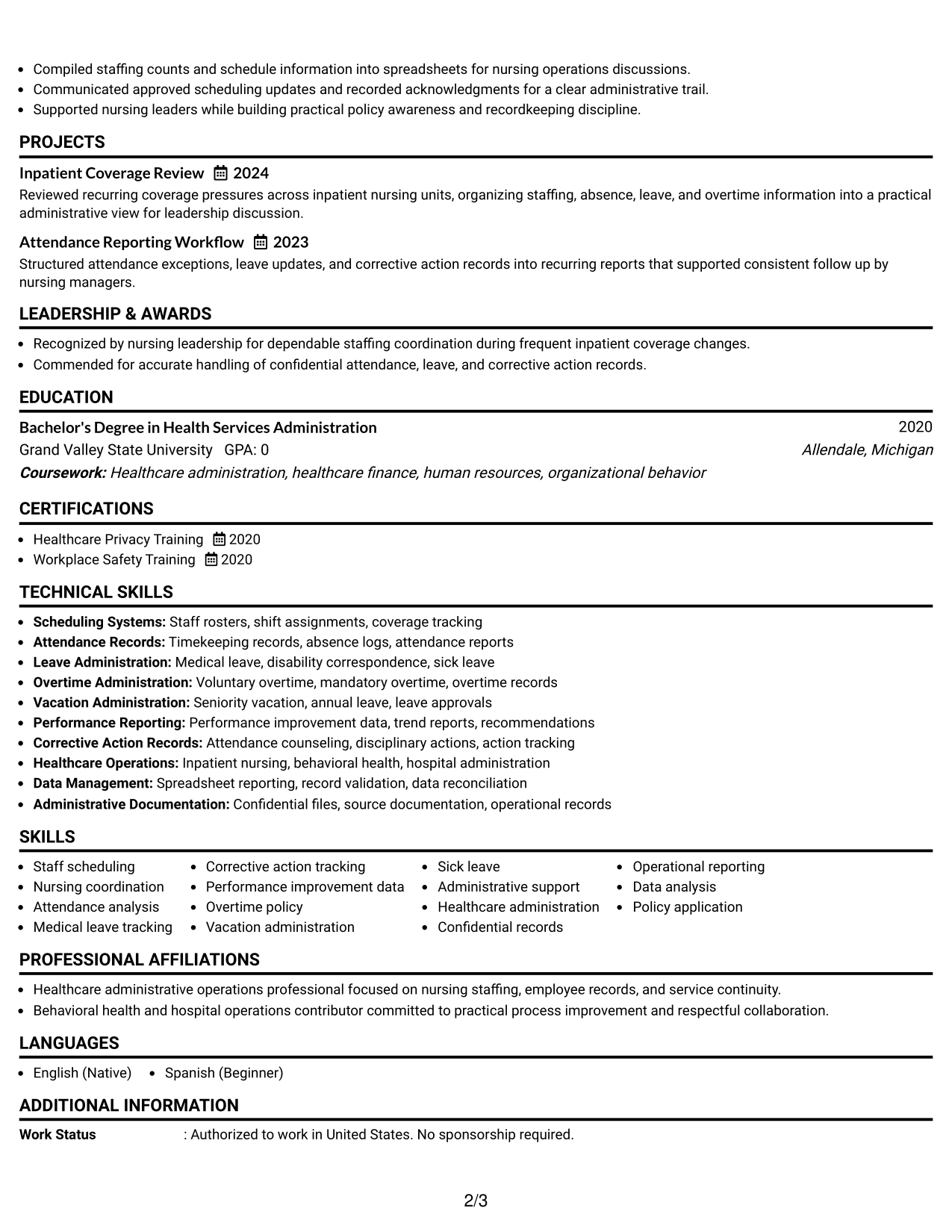 Resume Example Page 2