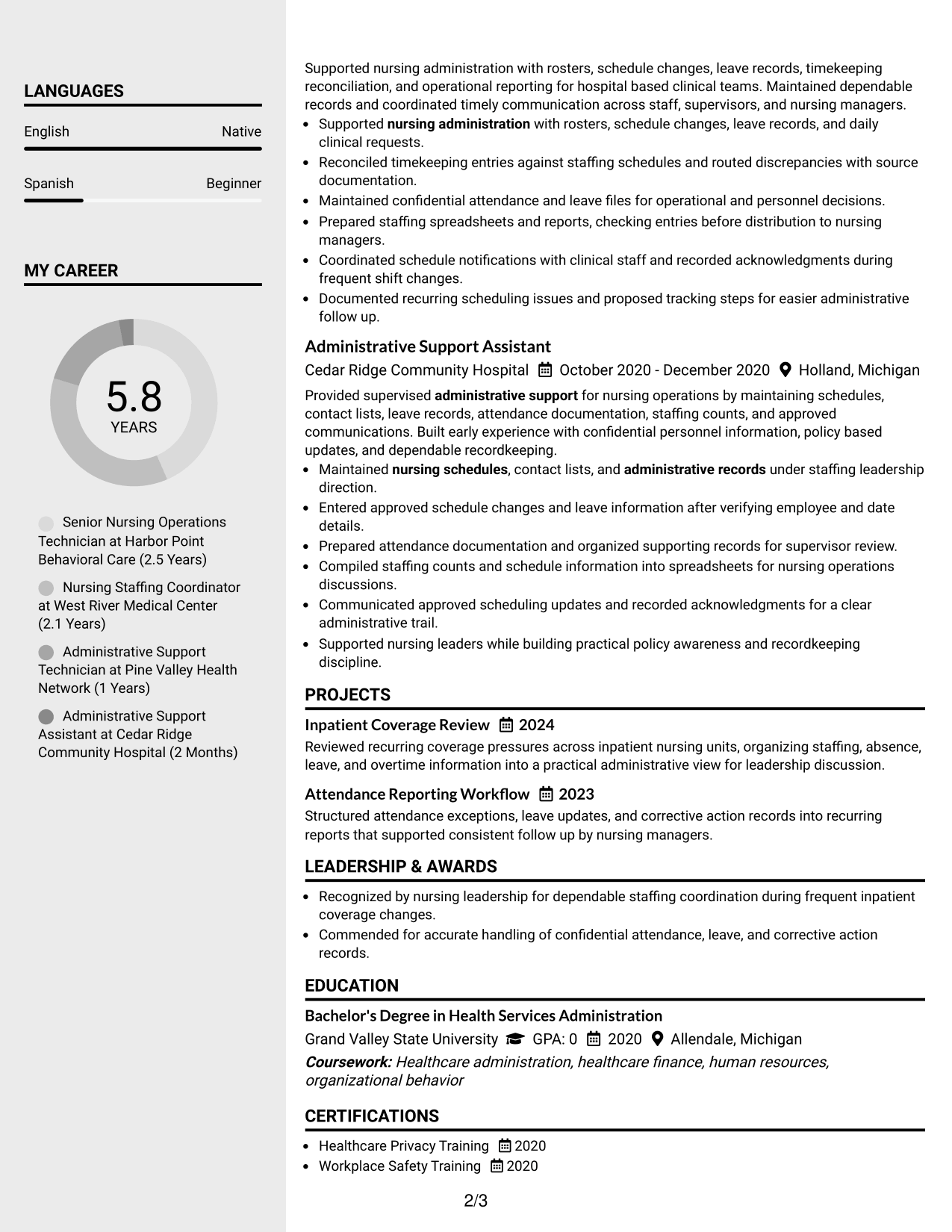Resume Example Page 2