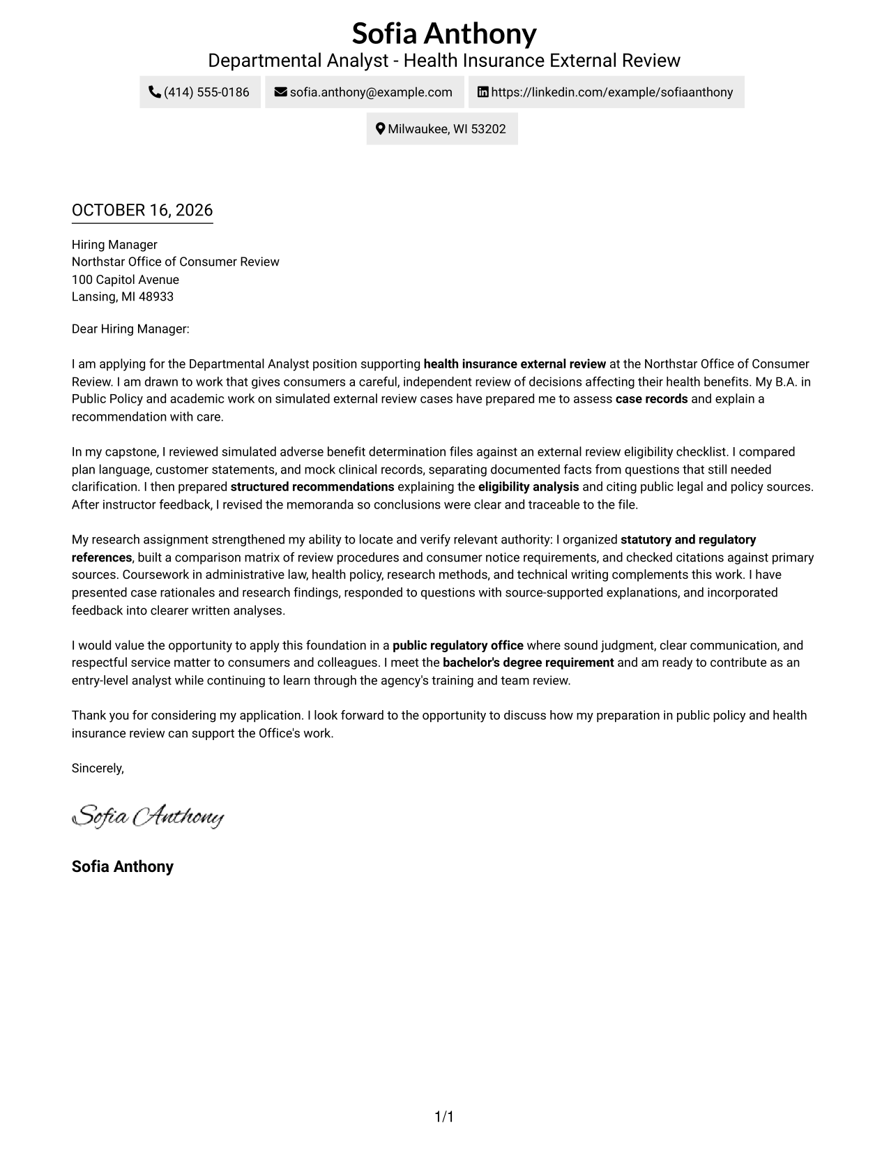 Cover letter example — page 1