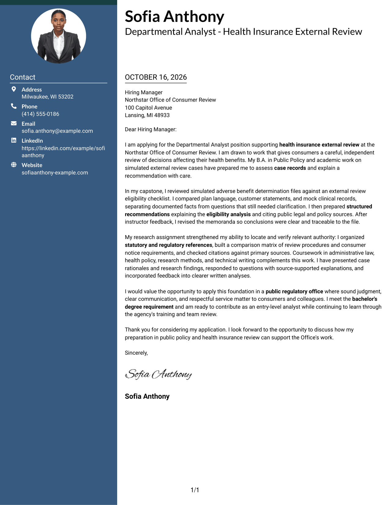 Cover letter example — page 1