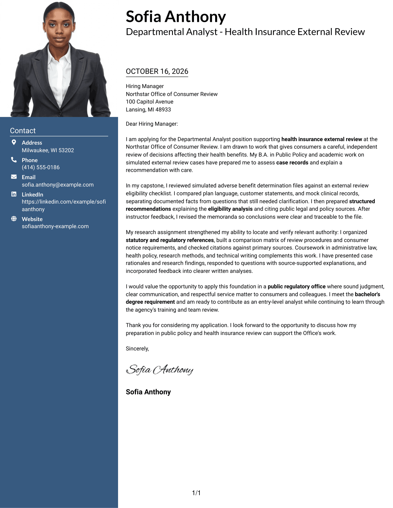 Cover letter example — page 1