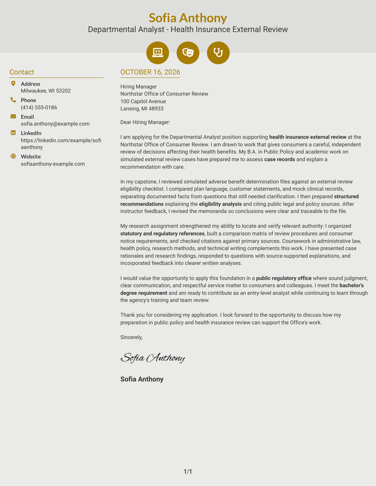 Cover letter example — page 1