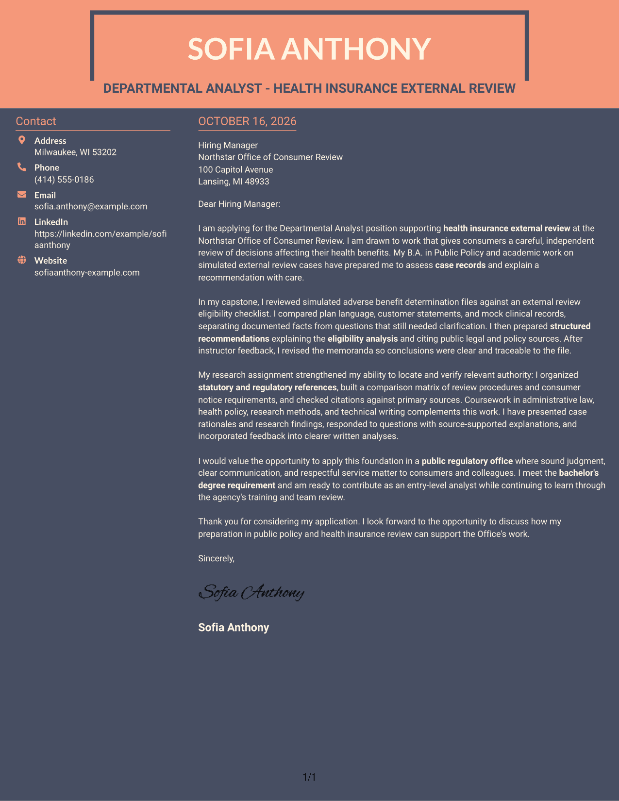 Cover letter example — page 1