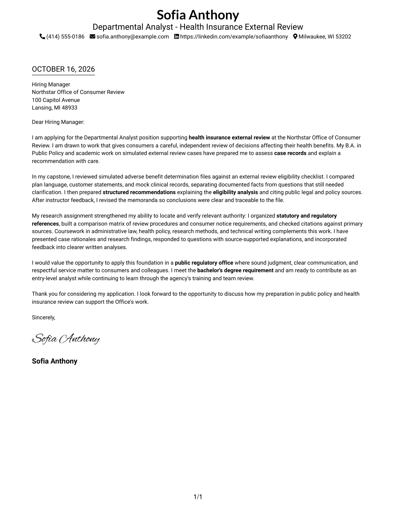 Cover letter example — page 1