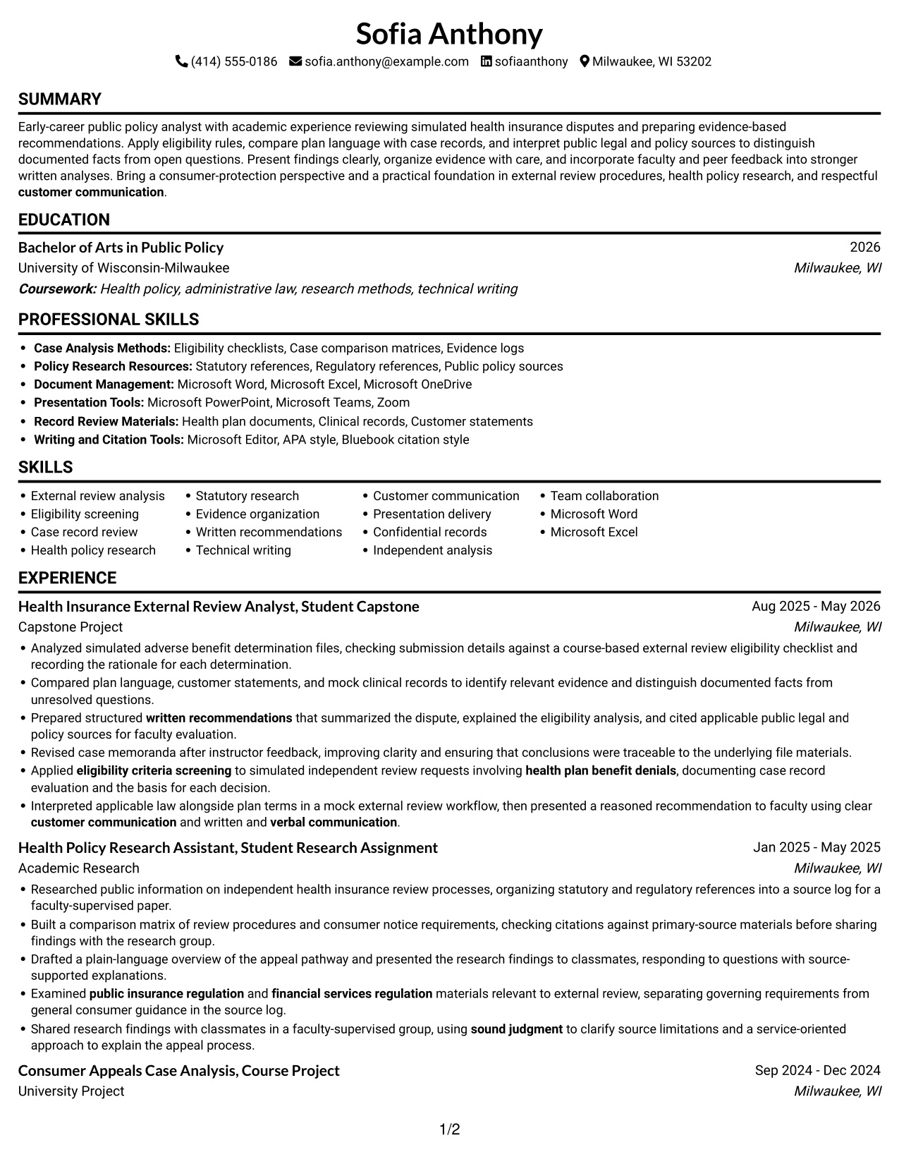 Resume example — page 1