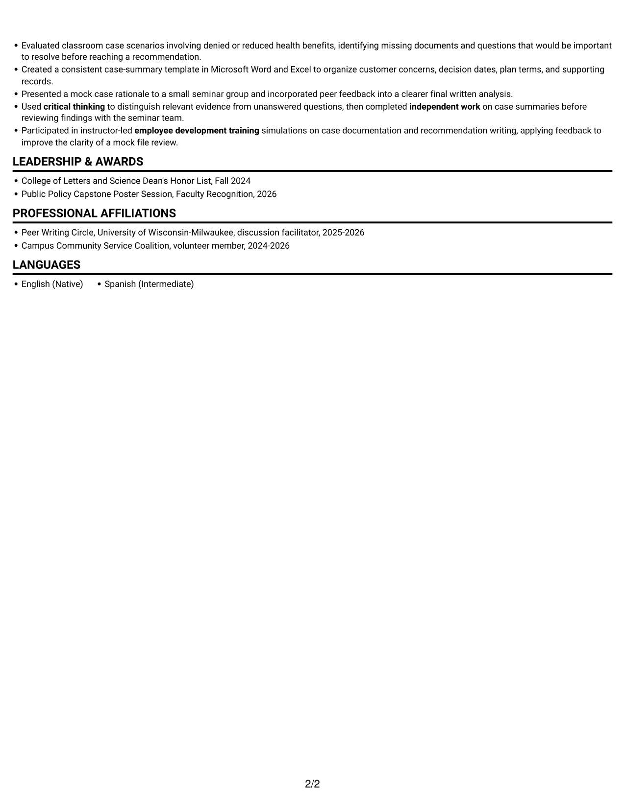Resume example — page 2