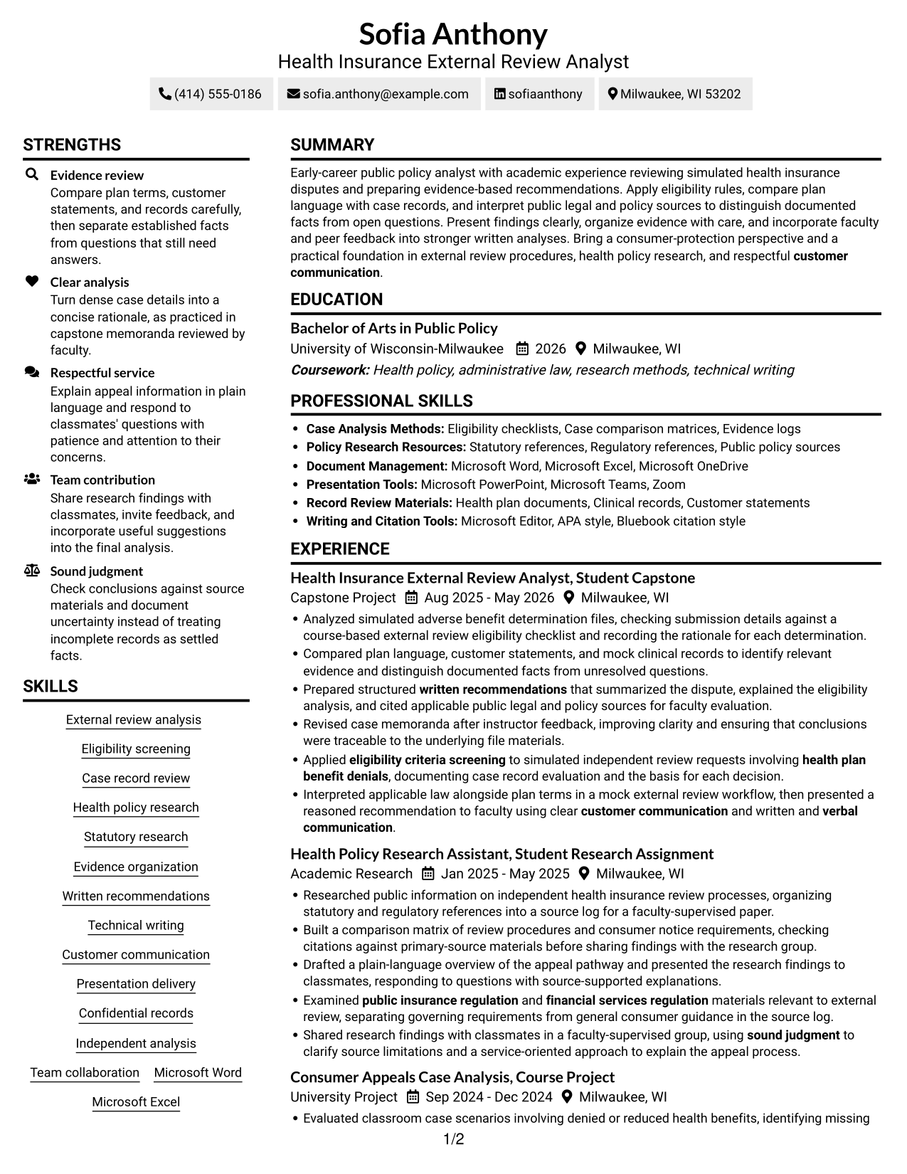 Resume example — page 1