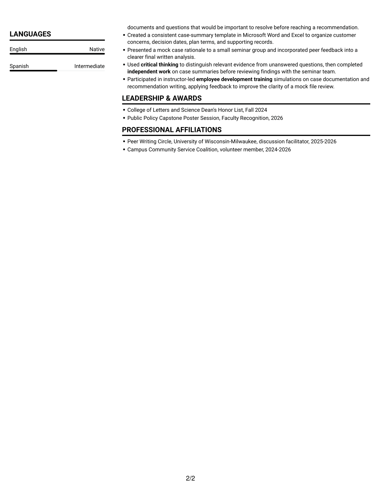 Resume example — page 2