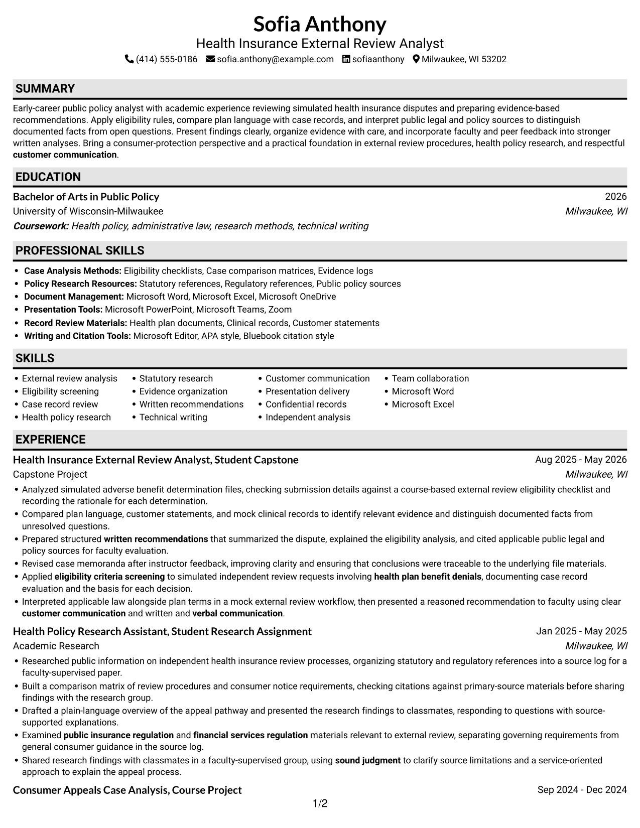 Resume example — page 1