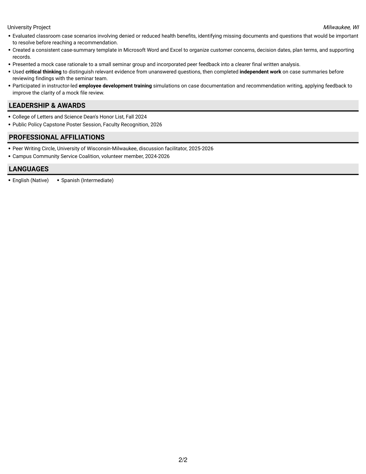 Resume example — page 2